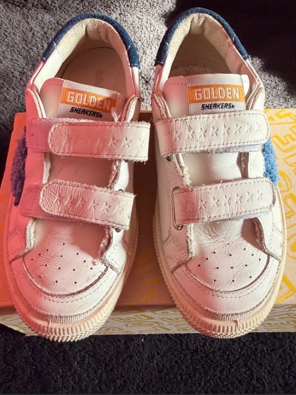 Golden Goose Kids White Sneakers with Blue Heel Detail